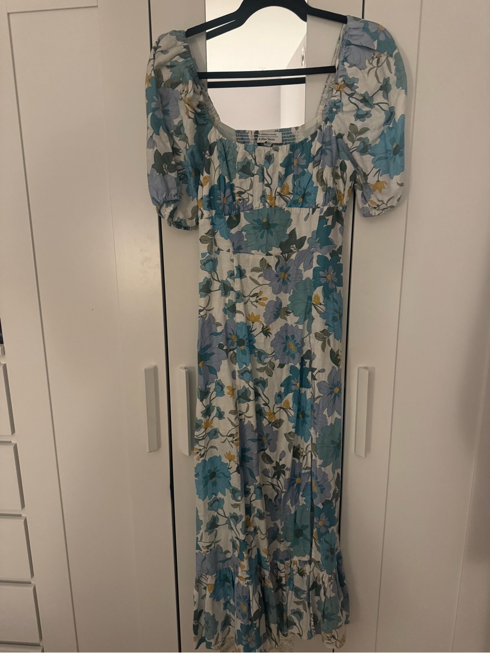 & Other Stories Blue and Aqua Floral Puff-Sleeve Maxi Dress